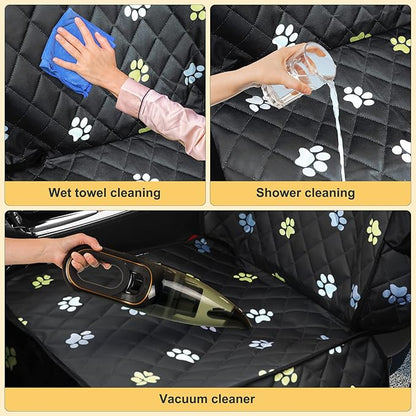 2pcs Dog Car Seat Cover for Front Durable Colored Paw Prints Waterproof Protector Against Dirt Scratch Proof Non Slip Padded Quilted Front Seat Covers for Dog for Cars, Trucks and SUV, Black