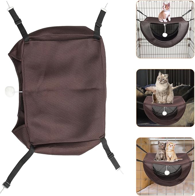 Small Coffee Mesh Cat Cage Hammock, Breathable Summer Pet Bed, Machine Washable Kitten Hanging Bed for Indoor Cats and Small Pets