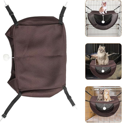 Small Coffee Mesh Cat Cage Hammock, Breathable Summer Pet Bed, Machine Washable Kitten Hanging Bed for Indoor Cats and Small Pets