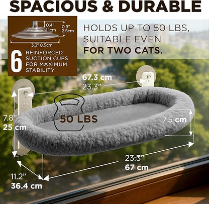 Cat Window Perch – Strong 6 Suction Cup Foldable Cat Hammock Bed for Large Cats and Kittens That Holds up to 50 lbs with Washable Reversible Cover, Sturdy Metal Frame for Window (Gray)