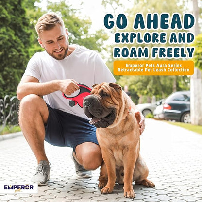 Emperor Pets 16 ft Retractable Dog Leash Red - Heavy Duty Retractable Pet Leash with Anti-Slip Grip for Medium to Large Dogs up to 110 lbs -Aura BR16