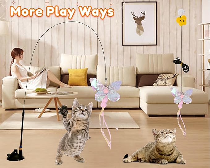 Cat Toy Refill, 4 Pack Butterfly Toy with Tassel and Bell for Cat Wand Toy Accessories Cat Toy Attachment Replacements, 5.51” Realistic Size Butterfly Toy for Bored Indoor Adult Cat Play