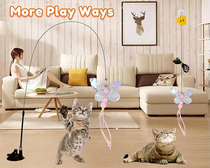 Cat Toy Refill, 4 Pack Butterfly Toy with Tassel and Bell for Cat Wand Toy Accessories Cat Toy Attachment Replacements, 5.51” Realistic Size Butterfly Toy for Bored Indoor Adult Cat Play