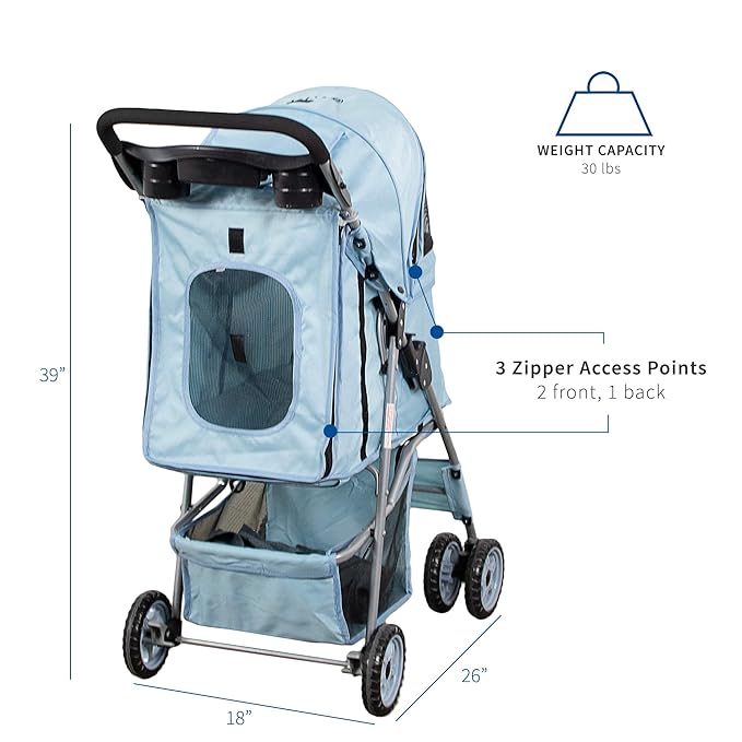 VIVO Four Wheel Pet Stroller, for Cat, Dog and More, Foldable Carrier Strolling Cart, Multiple Colors (Blue)