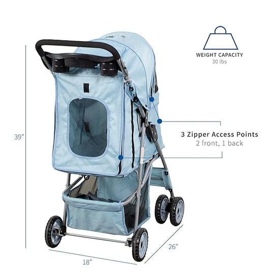 VIVO Four Wheel Pet Stroller, for Cat, Dog and More, Foldable Carrier Strolling Cart, Multiple Colors (Blue)
