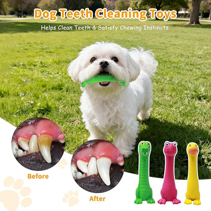 Latex Squeaky Dog Toys, 3 Pack Soft Rubber Dog Chew Toys, 7" Standing Stick Animal Pet Toy to Keep Them Busy, Interactive Fetch Squeak Toy for Puppy Small Dogs