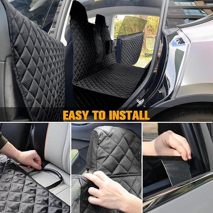 PETICON Dog Seat Covers for Tesla Model 3 & Y Back Seat with 2 Pack Door Protectors, 100% Waterproof Dog Hammock for Tesla with Mesh Window & Headrest Protection Prevents Scratches and Scuffs