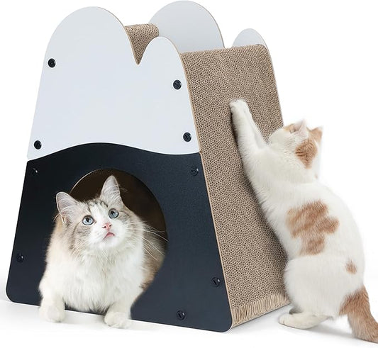 FUKUMARU Cat Scratcher House, 19.5 Inch Cozy Cardboard Cat Scratcher, Moutain Shape Vertical Bed Lounger, Durable Cats Scrathing Pad for Indoor Cats, Safe & Secure