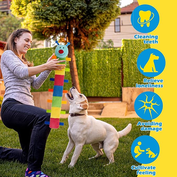PAWCHIE Dog Toys for Large Dog, Tug of War Dog Toy with 7 Squeakers to Keep Them Busy, Squeaky Dog Toys No Stuffing Plush Toy for Dogs, Chew Toys with Crinkle Paper for Teething & Chewing