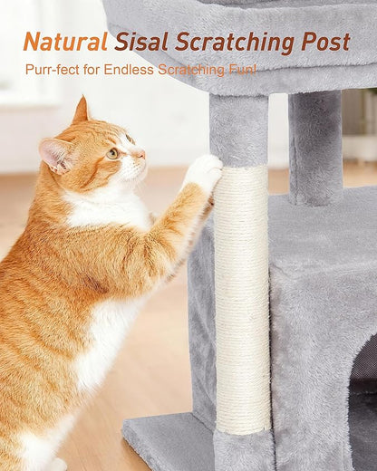 Cat Tree for Large Cat, 19 * 15.8in Large Perch Bed for Adult Cats, 23.6in Cat Tower with Scrathing Post, Cat Condo with 2-Door for Indoor Cats, Light Gray