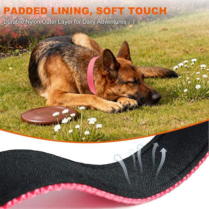 Taglory Reflective Dog Collar with Safety Locking Buckle, Soft Neoprene Padded Dog Collar for Large Dogs, Metal D-Ring, Adjustable Nylon Neck Strap for Daily Walking, Training & Running, Pink, L