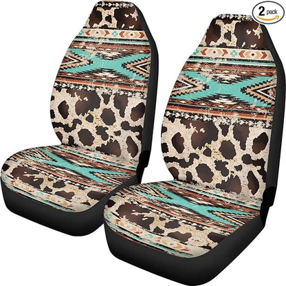 Aztec Cow Print Automotive Seat Covers Seat Cover Front Seats Only for Women Men Universal fit for Cars, SUVs, Trucks Car Accessories Blanket Seat Protector Easy to Install