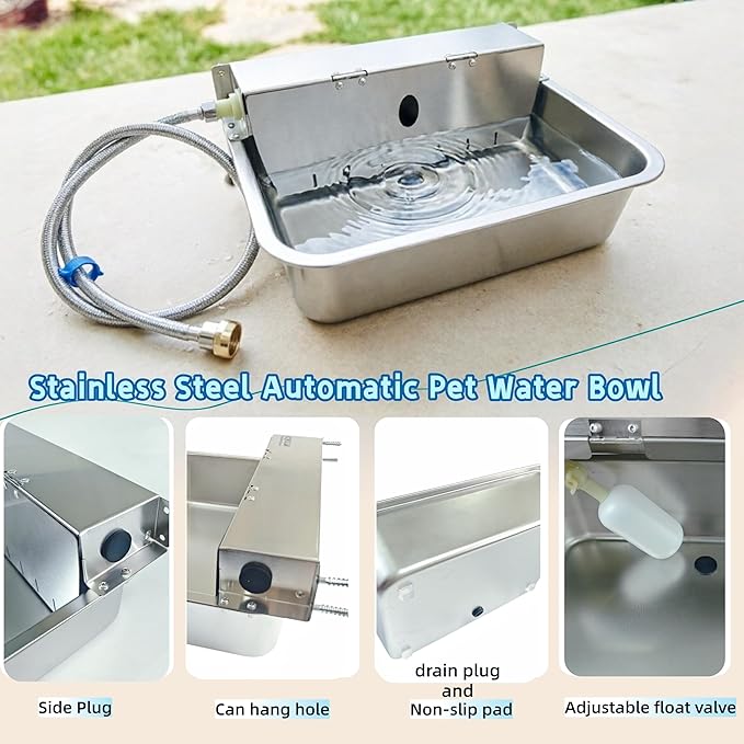 Stainless Steel Automatic Dog Water Bowl Large Capacity Wall-Mounted Pet Water Dispenser with Flip Cover Design,Suitable for Cats,Dogs,Chickens Ducks Other Poultry,Suitable for Indoor & Outdoor Use