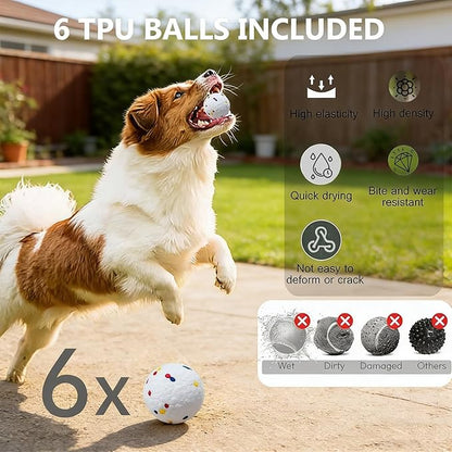 Auto Dog Ball Thrower Launcher, Automatic Dog Ball Launcher with 3 Launching,6 2.3 Inch ETPU Tennis Ball,Interactive Toys Indoor Outdoor Thrower Toss Machine for Small/Medium Dogs