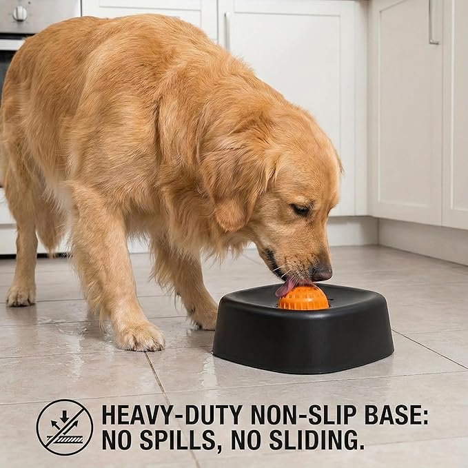 Slow Feeder Dog Bowls Lick Bowl with Rolling Ball for Liquid Treats - Interactive Dog Puzzle Toys for Boredom & Anxiety Relief, Spill-Proof Licking Mat Alternative for Large Medium Small Dogs (Black)