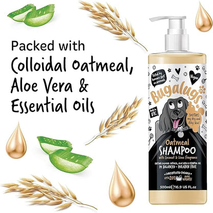 BUGALUGS Oatmeal & Aloe Vera Dog Shampoo Dog Grooming Shampoo Products for Smelly Dogs with Fragrance, Oatmeal Puppy Shampoo, Professional Vegan pet Shampoo & Conditioner
