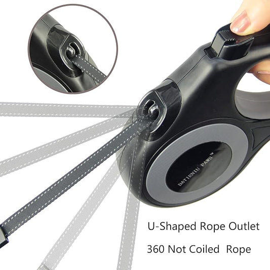 Retractable Dog Leash Strong Nylon Tape 16Ft Reflective Stitch for Night Walking One-Handed Brake Anti-Slip Handle XL Black
