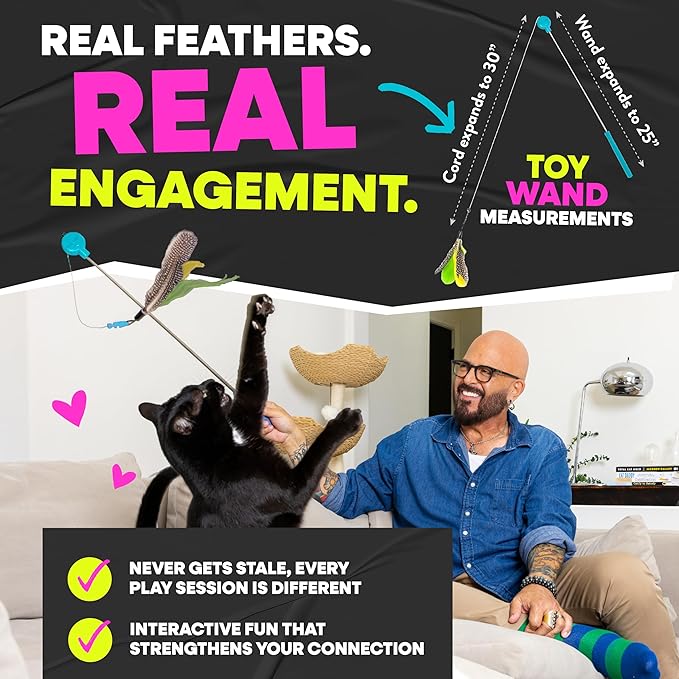 Jackson Galaxy Gotcha! Cat Wand Toy - Interactive Cat Toy, Feather Wand