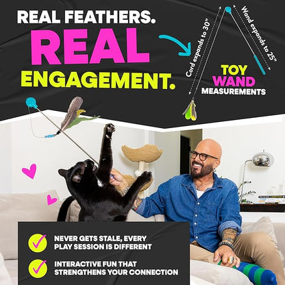 Jackson Galaxy Gotcha! Cat Wand Toy - Interactive Cat Toy, Feather Wand