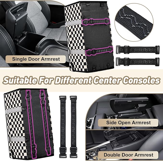 Portable Dog Car Seat for Small Dogs - Pet Booster Seat with Safety Leash & Anti-Collapse Design, Washable Cushion - Center Console Car Travel Carrier for Pets Up to 12 lbs, Black Checkered
