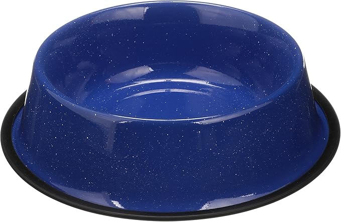 Neater Pet Brands - Outdoor Camping Style Pet Bowl - Enamel Ware Blue Black Granite Colors - Dog Cat No Tip Skid Bowls (64 oz, Blue)