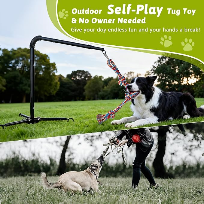 Outdoor Tug of War Dog Toy, Tether Interactive Dog Tug Toy Backyard Heavy-Duty Dog Solo Play Exercise Toy for Small Medium Dogs (Upgraded)