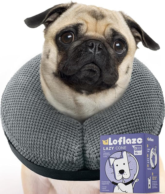 Soft Inflatable Dog Cone Collar Alternative After Surgery - Dog Neck Donut E Collar for Large Medium Small Dogs Cats Post Surgery - Recovery Collar to Stop Licking - Grey, L+