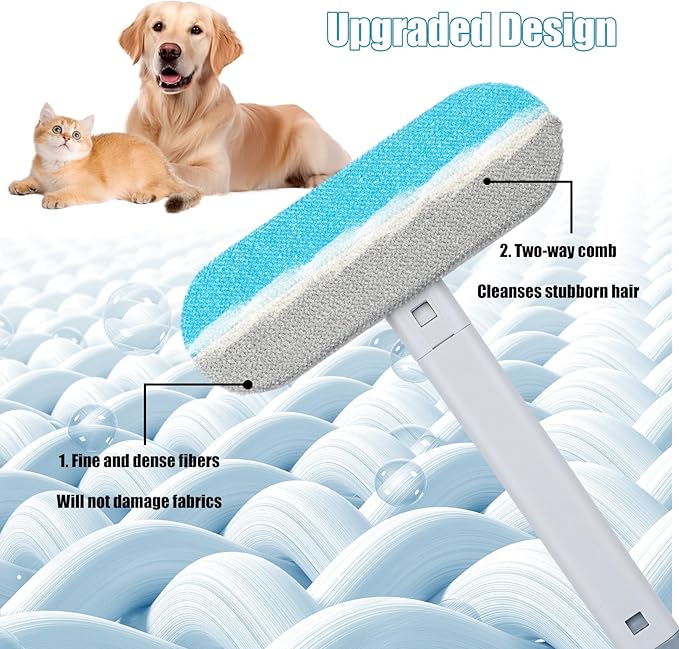 Pet Hair Remover, 4 in 1 Multifunctional Pet Remover Mitt Tool Reusable Long Handle Dog Hair Grooming Brush Magic Cat Fur Removal Glove Scraper Suitable for Couch Carpet Furniture