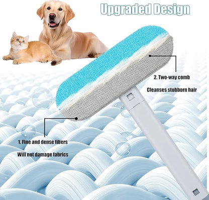 Pet Hair Remover, 4 in 1 Multifunctional Pet Remover Mitt Tool Reusable Long Handle Dog Hair Grooming Brush Magic Cat Fur Removal Glove Scraper Suitable for Couch Carpet Furniture