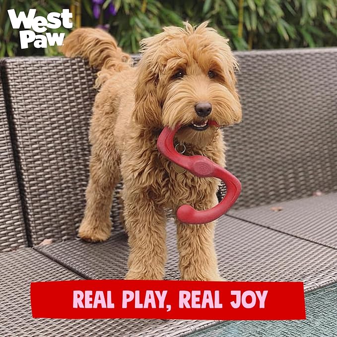 WEST PAW Zogoflex Bumi Dog Tug Toy – S-Shaped, Lightweight Chew Toys for Fetch, Play, Pet Exercise – Tug of War Soft Flinging Squishy Chewy Toy for Dogs – Guaranteed, Latex-Free, Small 8", Ruby