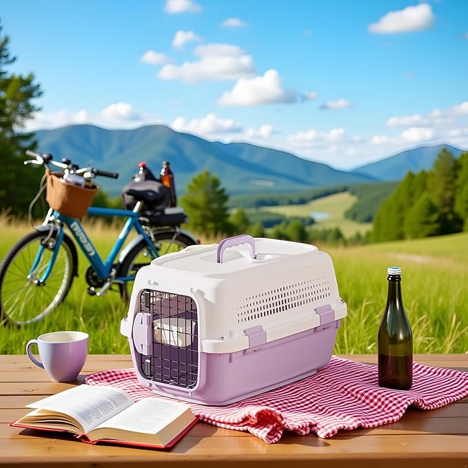 Cat Travel Carrier, Airline Pet Carrier, Portable Dog Crate, Hard Shell Kennel for Cats & Small Dogs, 360° Ventilation, Car Travel, Outdoor Hiking & Air Cargo Approved (Purple)