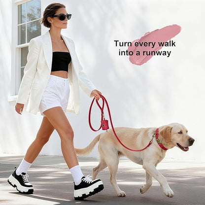Didog Soft PU Leather Dog Collar, Stylish Quick Released Dog Collar for Large Dogs, Easy Clean Adjustable Pet Collar for Daily Walking, Red, L Fit 16-22" Neck