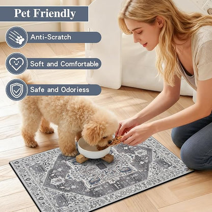 famibay Dog Food Mat, Absorbent Cat Dog Mats for Food and Water, No Stains Quick Dry Pet Cat Bowl Mats with Non Slip Backing, Boho Pet Feeding Mat for Floor Waterproof 12"x20"