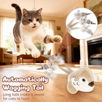 Moving Cat Toy Automatic Cat Toys Interactive Bird Cat Toy with Catnip Toys Wagging Tail Chirp Tweet Rechargeable Interactive Kitten Toy（No Flying Bird）