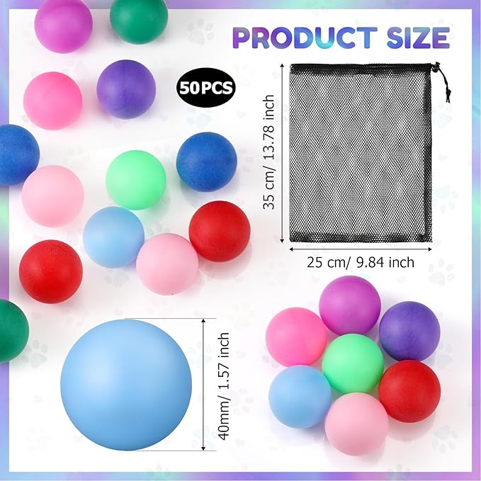 50 Pcs 40 mm Table Tennis Ball for Cats Multi Color Table Tennis Bulk Balls Enrichment Toys for Ferret Cat Lovers Gift Ball Pool Pet Toy