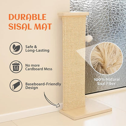 PETKARAY Couch Corner Cat Scratcher, 28'' Corner Wall Scratching Post, Sisal Cat Scratch Pad for Sofa & Furniture Protection with Toy Ball