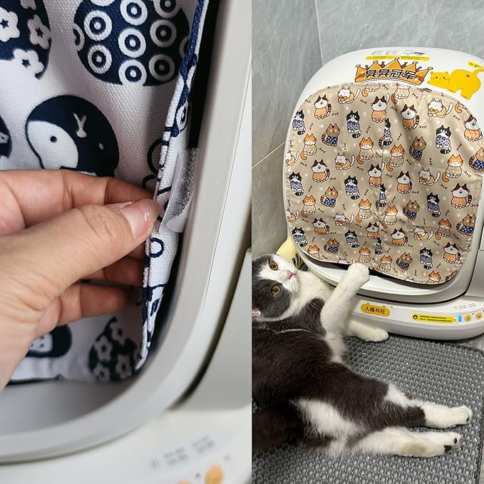 Curtain for Self Cleaning Cat Litter Box, Reduces Cat Litter Bounce, Stops Odors from The Litter Box Self Cleaning, Large-Diameter Trays Also Suitable.(Brown)