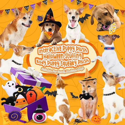 24 Pcs Halloween Dog Squeaky Bulk Halloween Bat Spider Stuffed Plush Cat Interactive Stuffed Dog Chew for Small Medium Pets Teething Cleaning and Training