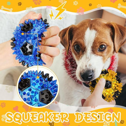6 Pcs 3.4'' Spiky Squeaker Soccer Ball Dog Toy for Medium Large Dogs Heavy Duty Rubber Chew Toys for Aggressive Chewers Spiky Ball Fetch for Training Clean Teeth Outdoor
