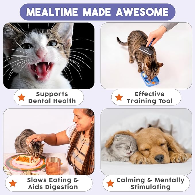 Awoo Sardina - Silicone Dog & Cat Lick Mat + Slow Feeder with Suction Cups - Non-Slip, Dishwasher Safe Pet Dish - Extends Mealtime for Fast Eaters & Reduces Anxiety - for Wet & Dry Food (Cobalt)
