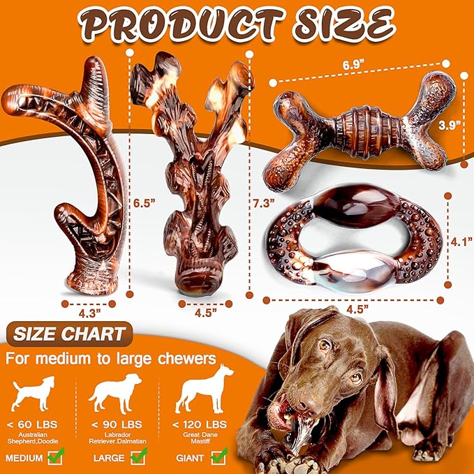 Dog Chew Toys for Aggressive Chewers 4 Pack, Indestructible Dog Toys, Bacon Flavor, Tough Nylon Bones to Keep Them Busy, Medium & Large Breed, Gifts for Dogs