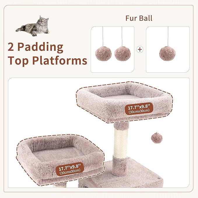 Multi-Level Cat Tree for Indoor Cats, Cat Tower with 2 Scratching Boards, 2 Plush Padding Platforms, Cat Condo House with Hammock, Basket, Muchroom GCT022MU