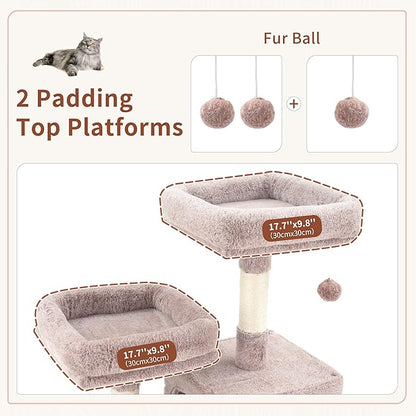 Multi-Level Cat Tree for Indoor Cats, Cat Tower with 2 Scratching Boards, 2 Plush Padding Platforms, Cat Condo House with Hammock, Basket, Muchroom GCT022MU