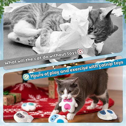 MALLMALL6 Snow Monster Catnip Toys - 5Pcs Funny Catmint Interactive Cat Toy for Indoor Kitten, Soft Plush with Cute Expression Supplies, Kitty Teething Chew Toy Set Xmas Gifts for Cat Lover