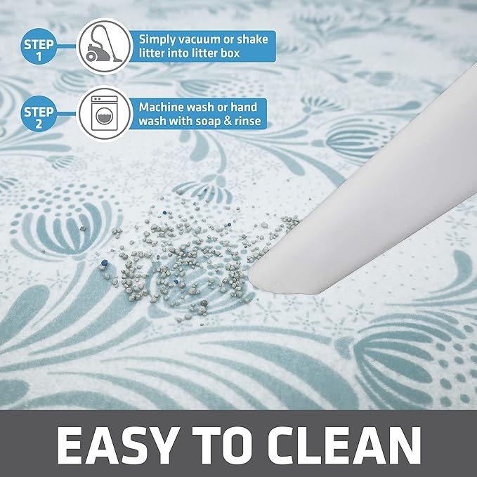 Drymate Cat Litter Box Mat, Litter Trapping Mat, Waterproof, Urine-Proof, Absorbent, Machine Washable, Soft on Paws, Contains Mess, Protects Floors, Kitten Supplies, Light Blue, 29x36 XL