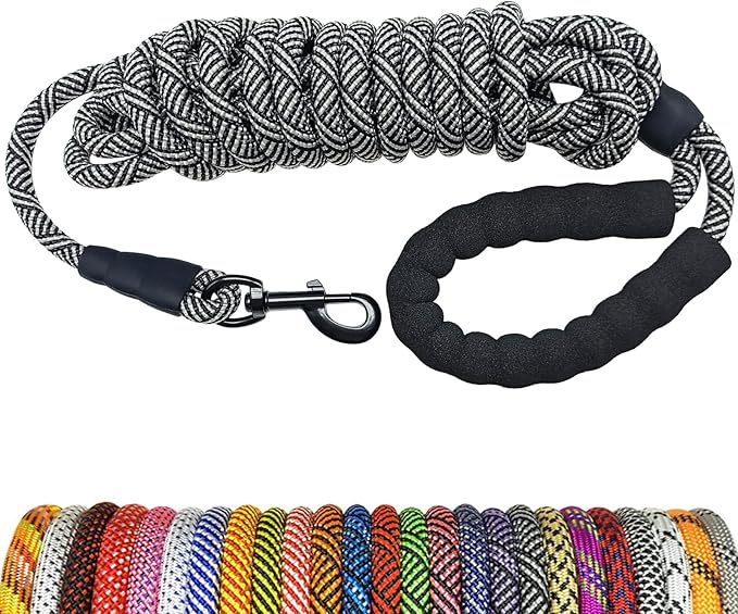 MayPaw 30ft Long Rope Dog Leash, 3/4/5/6/7/8/10/12/15/20/30FT Lengths Dog Lead Nylon Pet Leash, Soft Padded Handle Thick Lead Training Leashes for Large Medium Dogs (30ft * 1/2", Black)