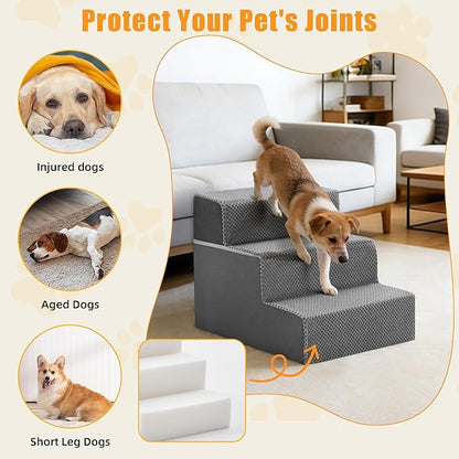 NEWBULIG 3-Step Dog Stairs, 13.5" H Dog Steps for Sofa and Chair, Non-Slip Sturdy Pet Steps for Small Dogs and Cats, Pet Ramp for High Bed Indoor