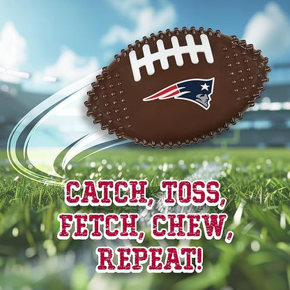 NFL New England Patriots Mega-chew Hard Nylon Bacon-flavored Dog Bone Football Chew Toy Interactive Tasty Fun Dog Chew Toy. Indestructible Strong Durable Chew Toy Tough Pet Toys for Aggressive Chewers