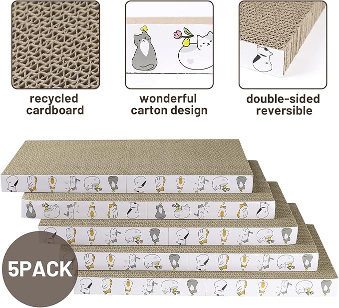 PatiencET Cat Scratcher Cardboard 5 PCS Cat Scratch Pad Reversible Scratcher Texture Design Durable Cat Scratching Pad
