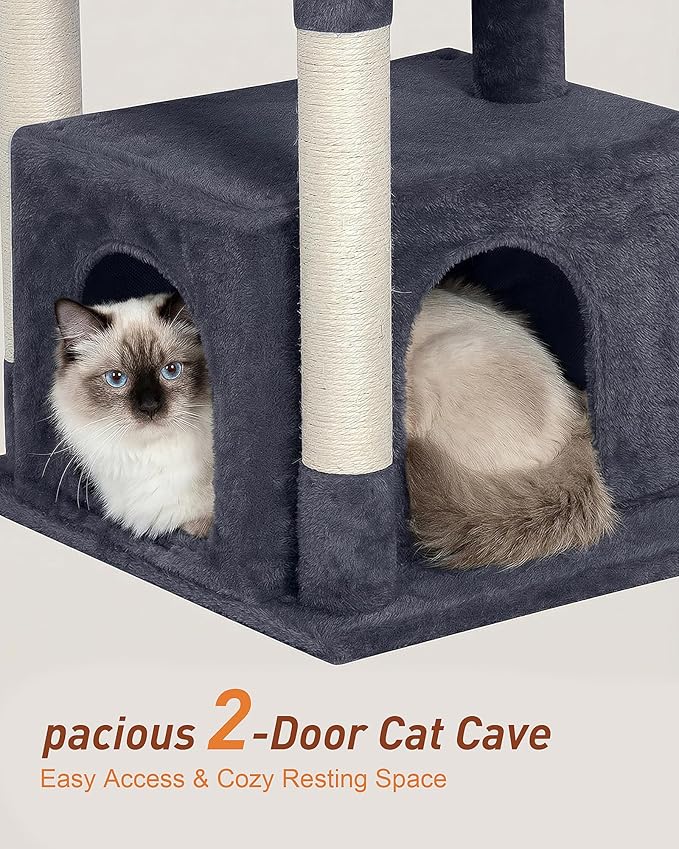 Cat Tree for Large Cat, 19 * 15.8in Large Perch Bed for Adult Cats, 23.6in Cat Tower with Scrathing Post, Cat Condo with 2-Door for Indoor Cats, Dark Gray